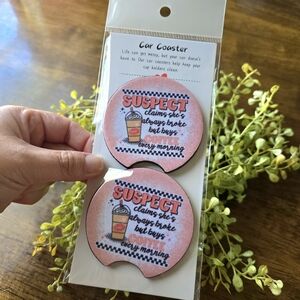 Humorous Pink Car Coaster Set - Coffee Design